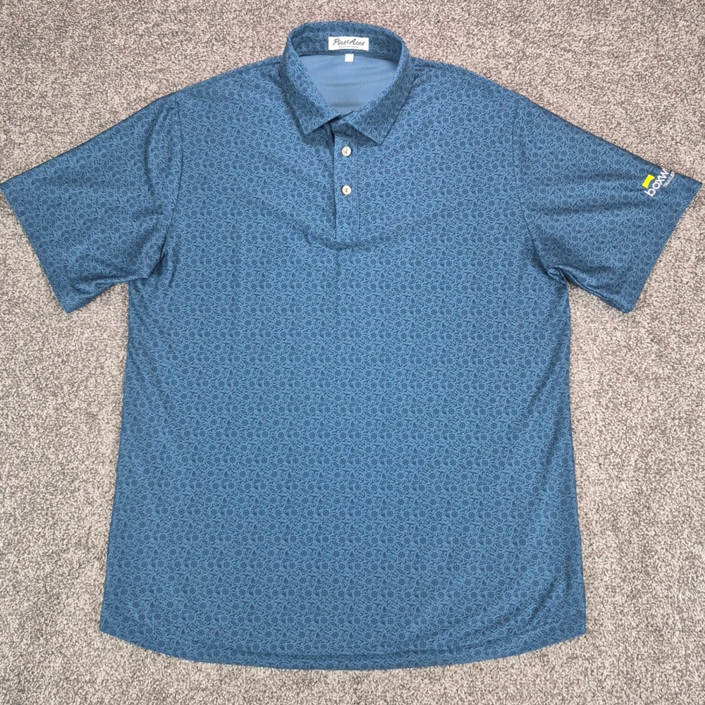 Pins & Aces Polo Shirt Mens Large Blue Nautical Anchor Performance Golf Top